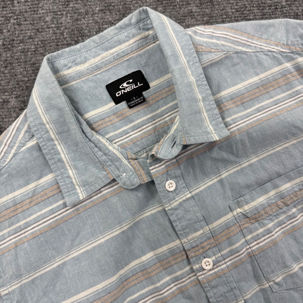 O'Neill Button Down Shirt Size‎ Small Blue Striped Short Sleeve Standard Men's